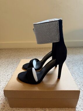 CARLKARIDA Black Suede Cuff Stiletto Heels Size 7 NIB